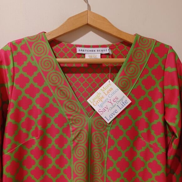 NWT Gretchen Scott Retro Pink 3/4 Sleeve Jersey Bordertown Dress Size Small - Picture 2 of 6